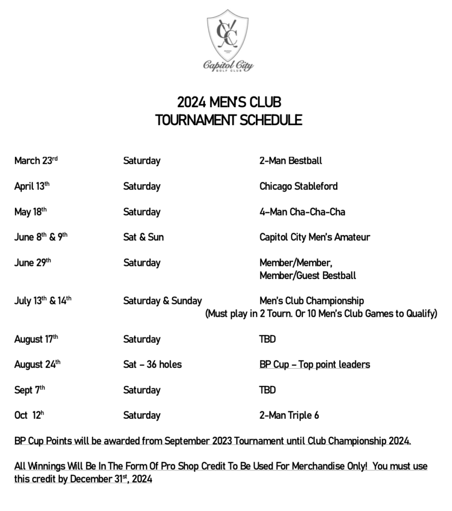 Men's Club Schedule Capitol City Golf Club